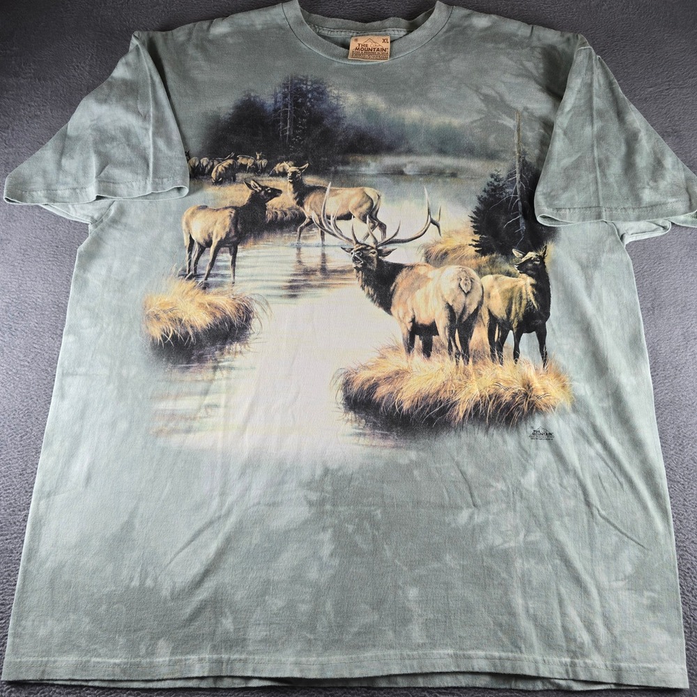The Mountain Elk Nature Graphic T-Shirt XL Sage Green Tie Dye Cotton Mens